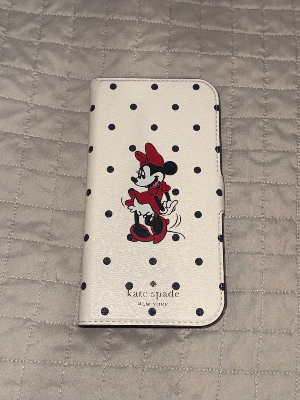 kate spade White Black Polka Dot Minnie Mouse Folio Phone Case with Red Accents